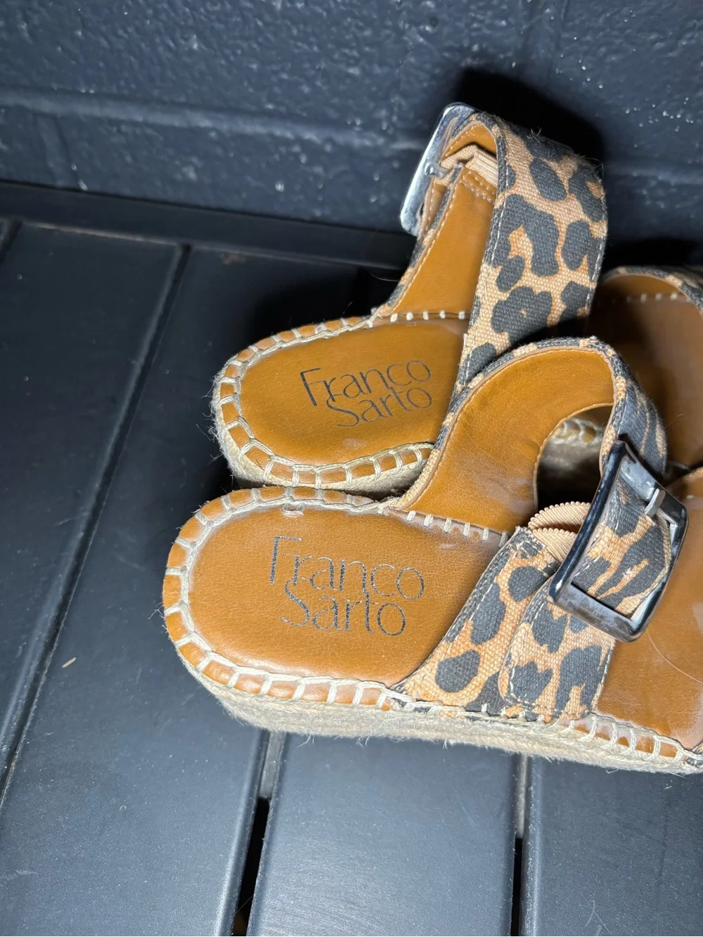 Leopard Print Espadrille Platform Sandals by Franco Sarto Size 6